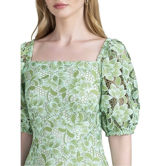 Shoshanna Layne Lace Puff-Sleeve Mini dress Green Light Blue Sz 12 - Picture 2 of 16